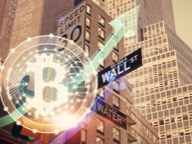 Bitcoin symbol over Wall Street street signs